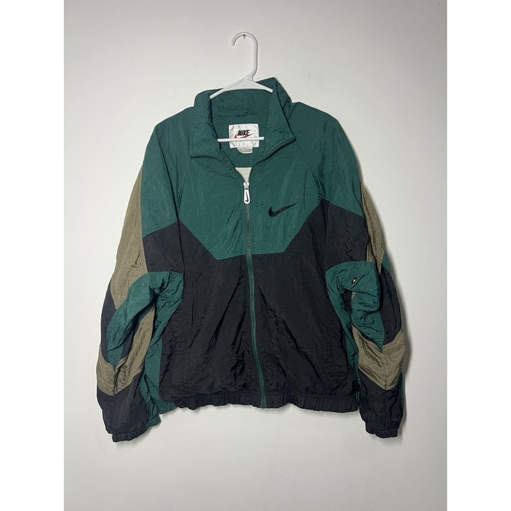 VTG Nike Men's Tri Color Windbreaker Jacket W/ Embroidered Logos, Full Zip Sz M